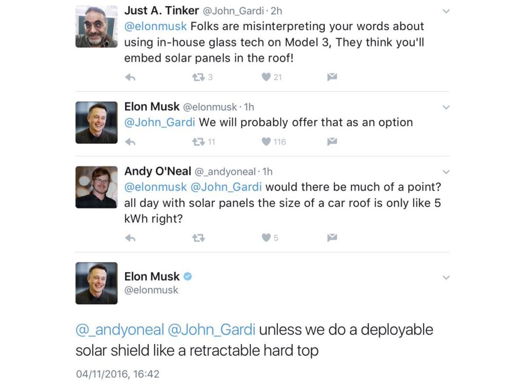 Elon Musk Tweets About Solar Roof Model 3.