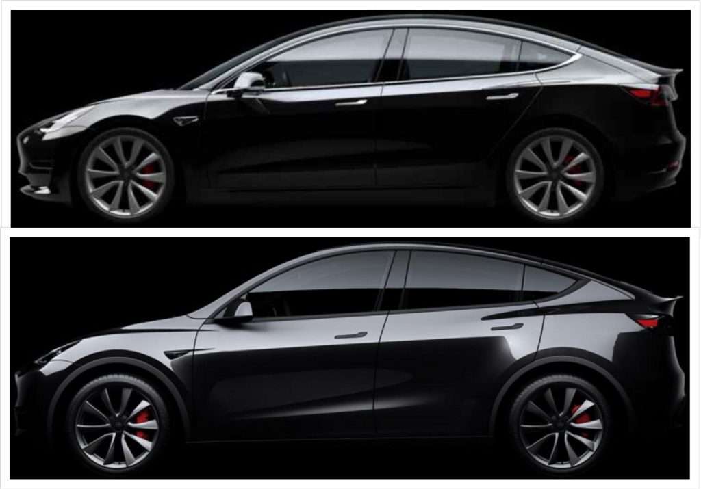Tesla Model Y & Model 3 Visual Comparison — Side by Side, Morphing